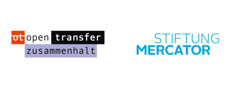 Dargestellt sind zwei Logos. Links das Logo des Programms openTransfer Zusammenhalt und rechts das Logo der Stiftung Mercator.